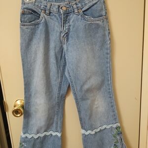 Old Navy Kids Light Blue Flared Jeans with Floral Detail